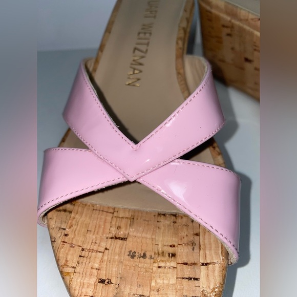 Stuart Weitzman NWOT Carmen Pink Platform Patent Leather Wedge Slide Sandals - Picture 4 of 8